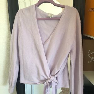 Lavender wrap sweater around waist